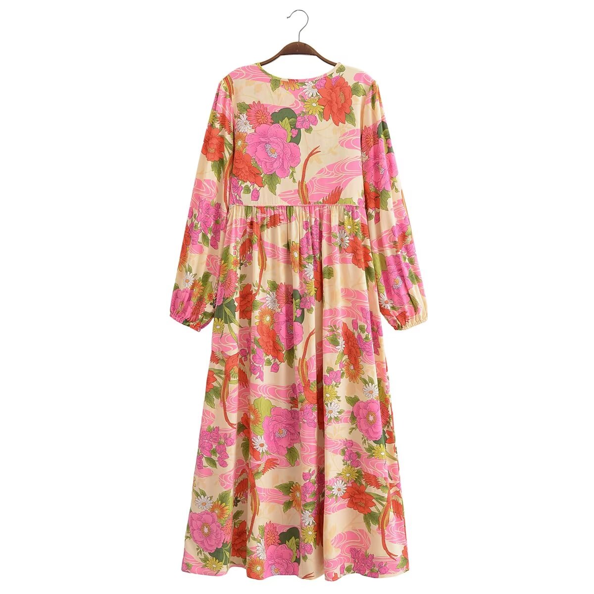 Printemps femmes rayonne florale fronde une ligne robe