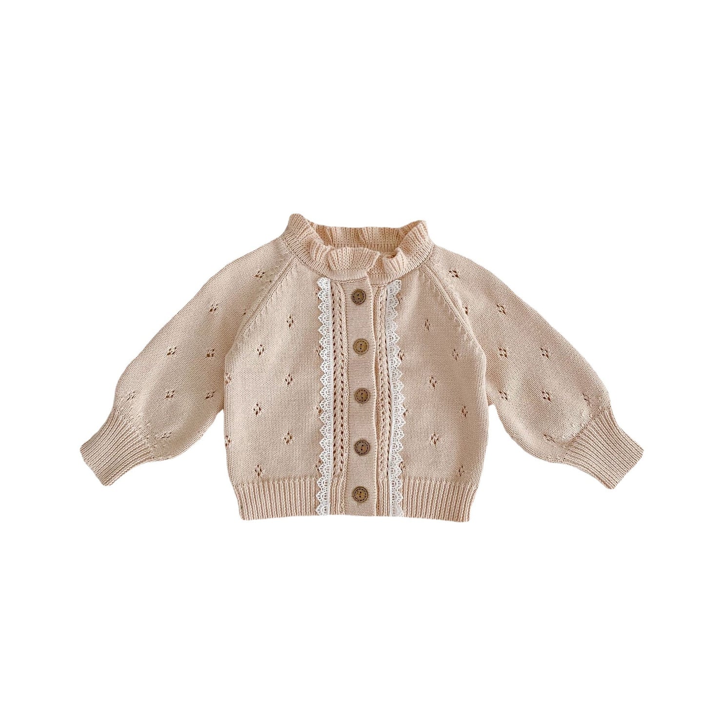 Veste polyvalente en tricot en dentelle à col champignon creux pour fille