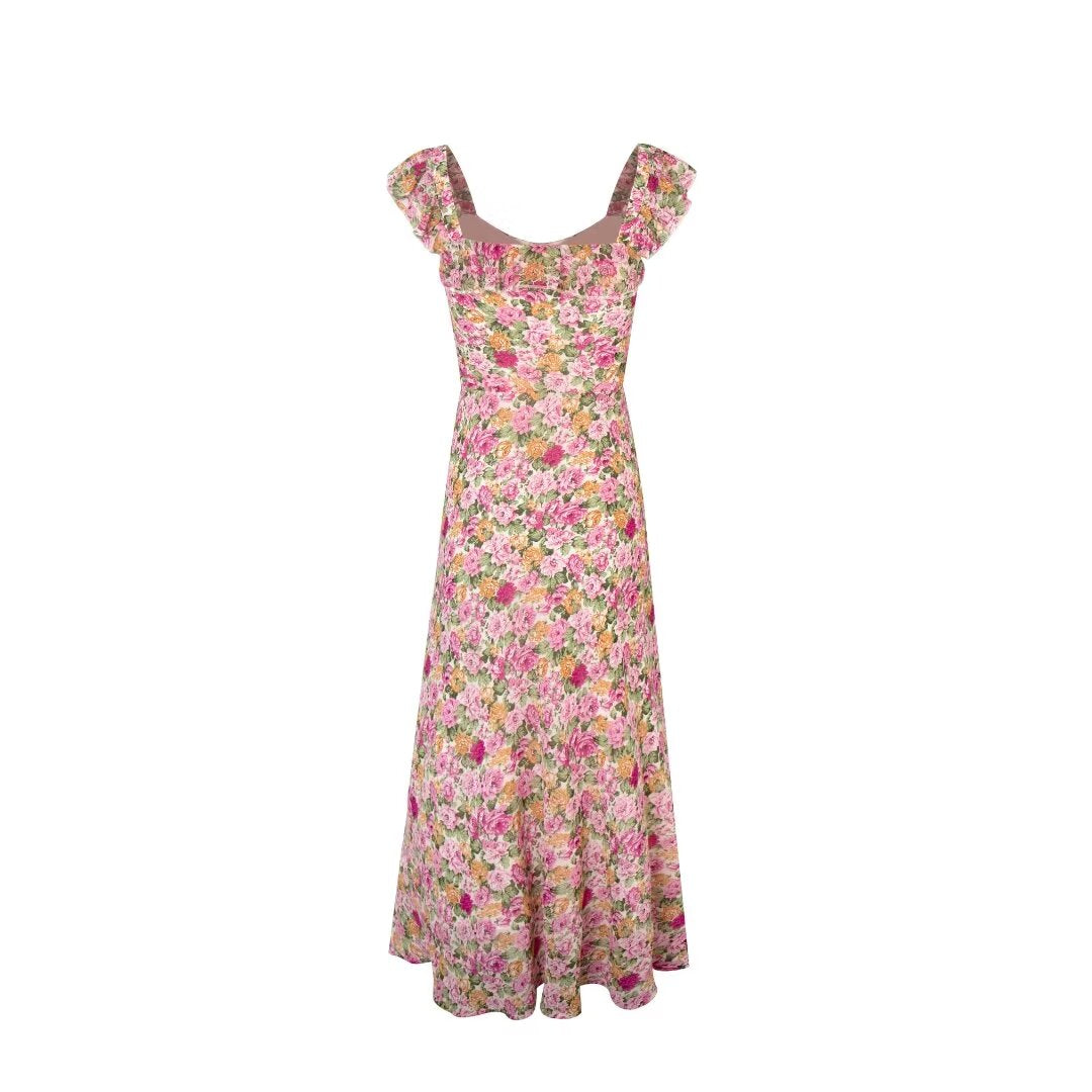 Robe d'été à volants, motif Floral français, couture, Slim, ligne A, robe de vacances, camisole