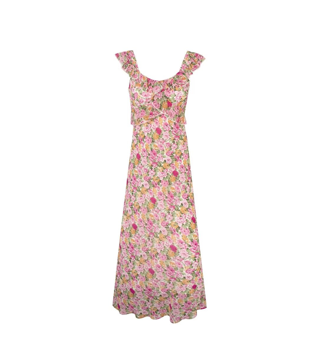 Robe d'été à volants, motif Floral français, couture, Slim, ligne A, robe de vacances, camisole