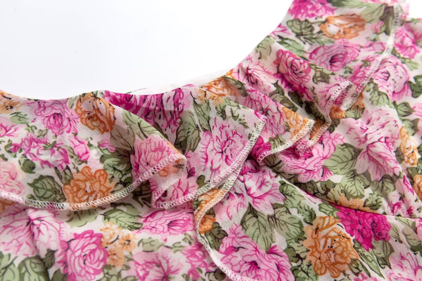 Robe d'été à volants, motif Floral français, couture, Slim, ligne A, robe de vacances, camisole