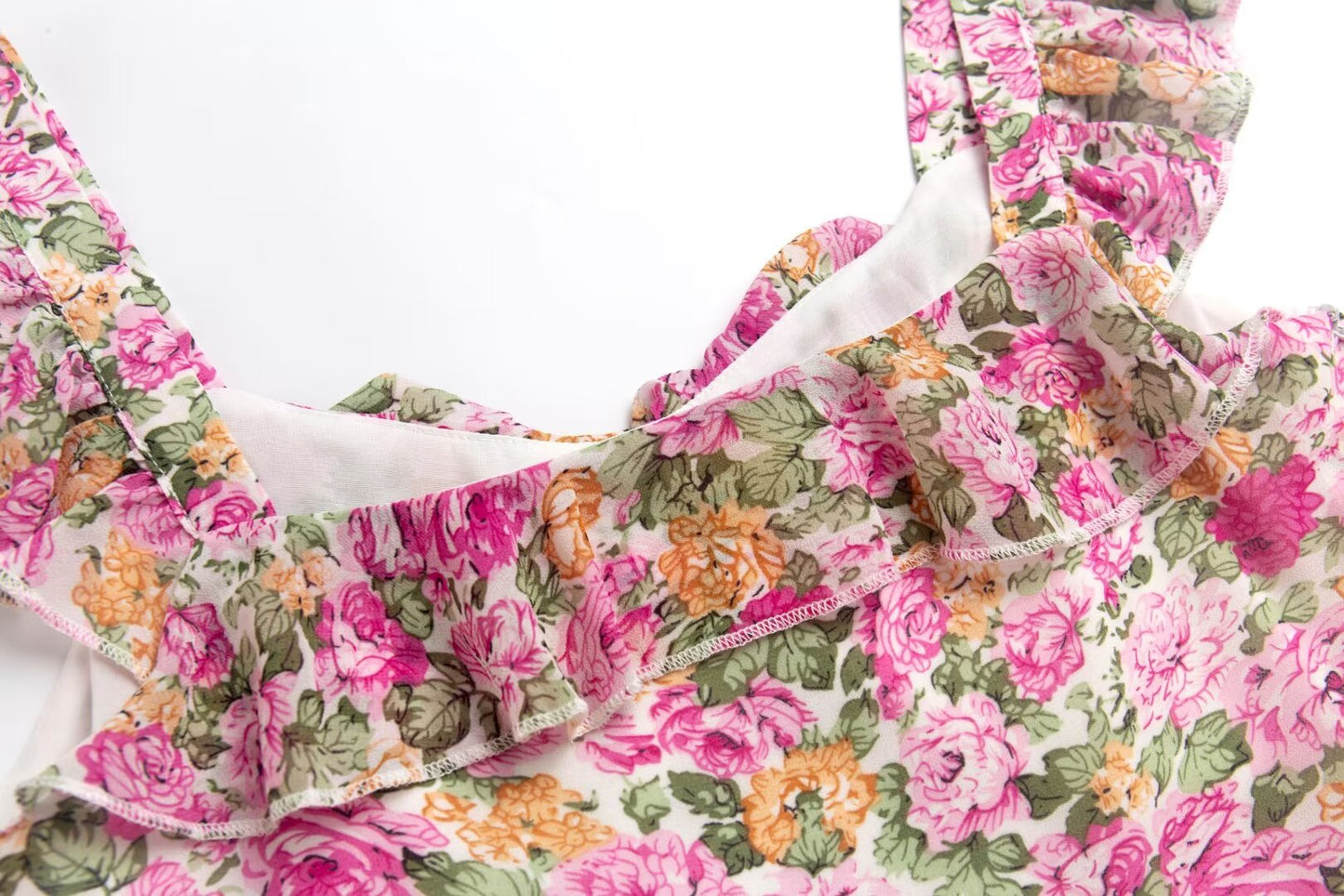 Robe d'été à volants, motif Floral français, couture, Slim, ligne A, robe de vacances, camisole