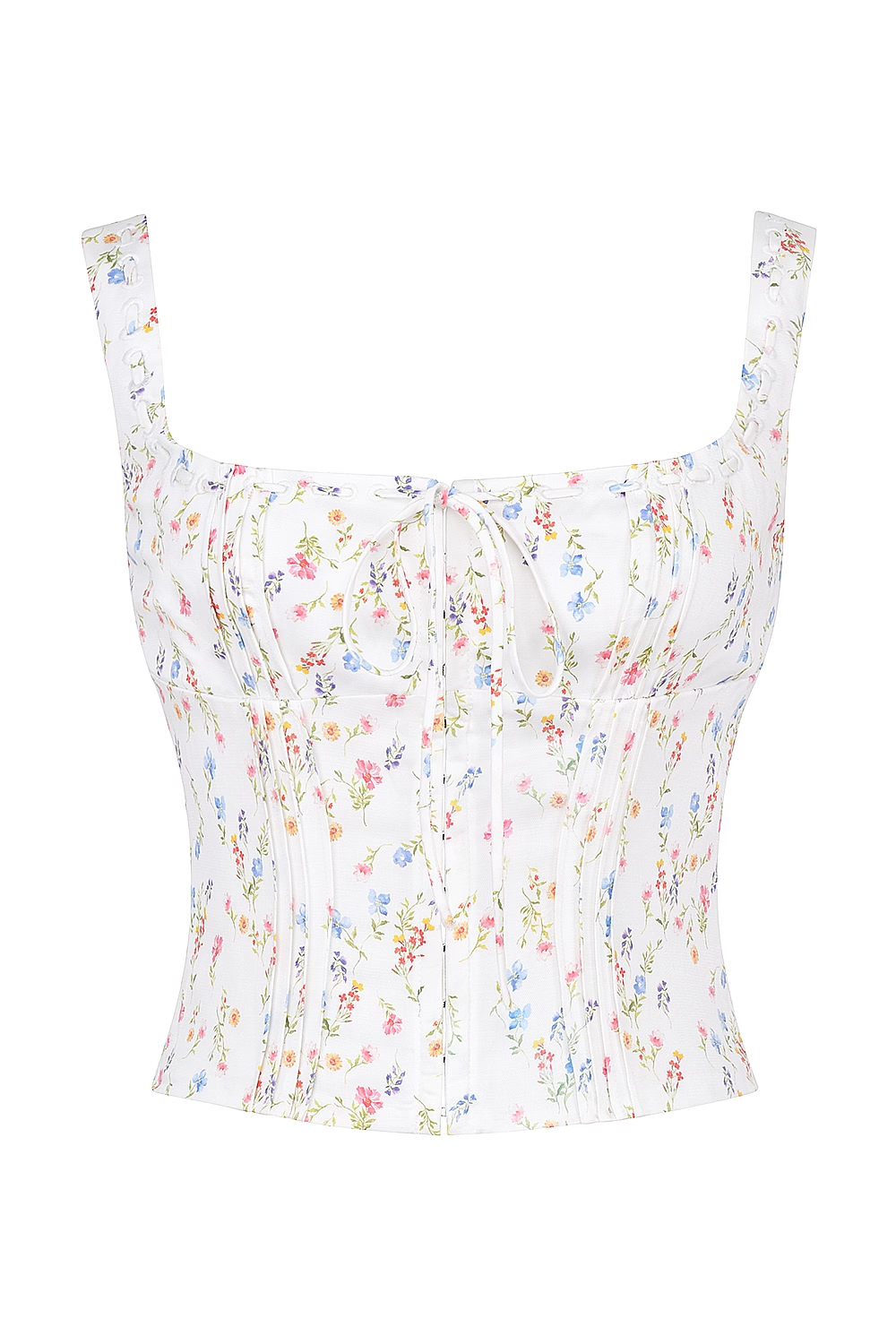 Débardeur à lacets pour femme avec motif floral et coupe slim plissée