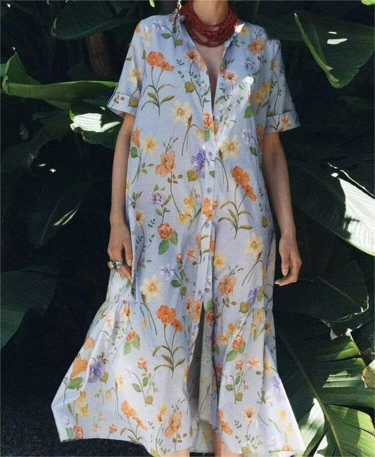 Mujer Ropa Camisa De Popelina Con Estampado Floral Con Cinturón Vestido Elegante