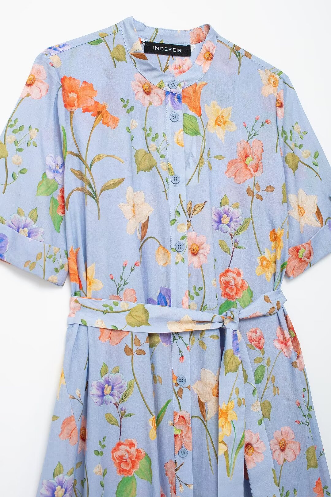 Mujer Ropa Camisa De Popelina Con Estampado Floral Con Cinturón Vestido Elegante