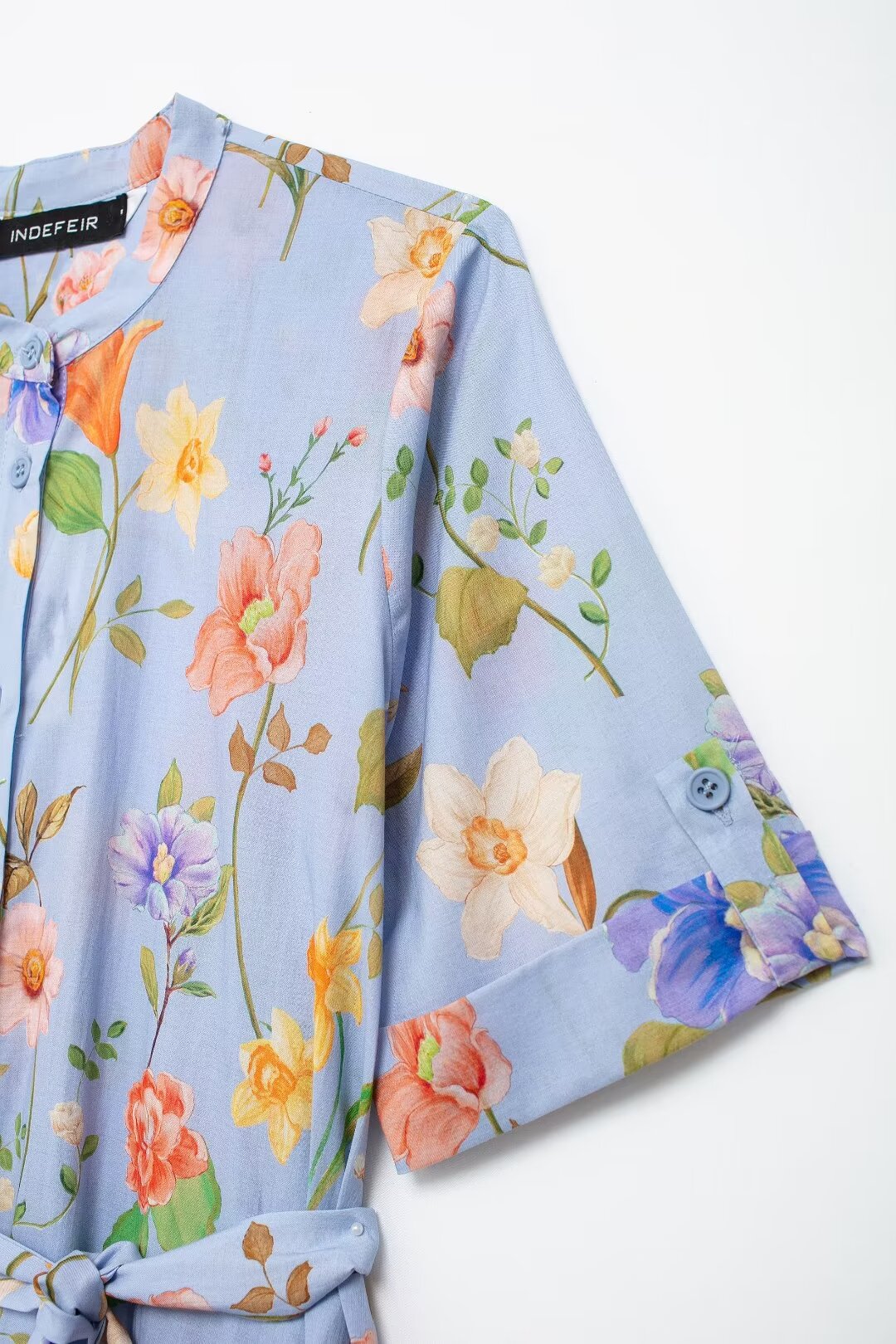 Mujer Ropa Camisa De Popelina Con Estampado Floral Con Cinturón Vestido Elegante