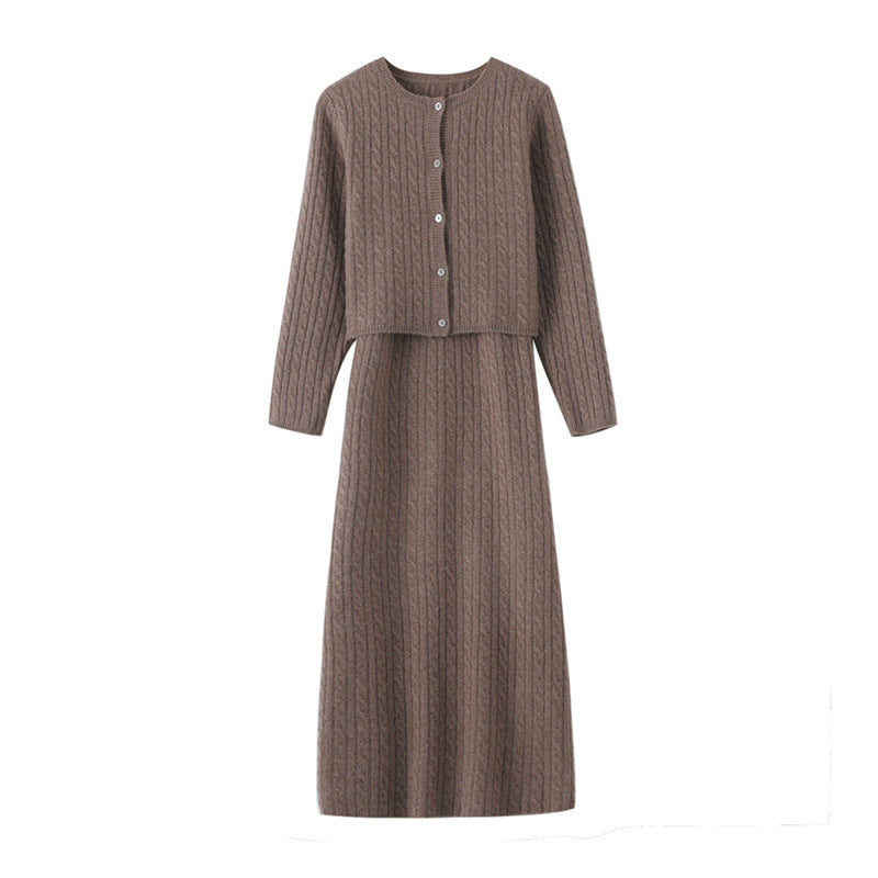 Knitted Small Twisted Cashmere Cardigan Suspender Skirt Two-piece Suit