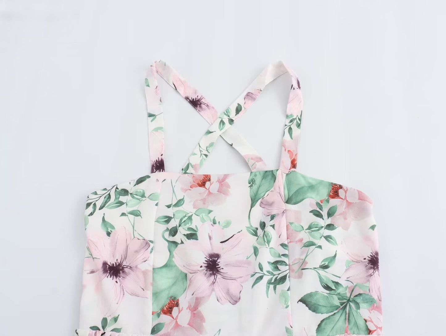 Vestido lencero con estampado halter simple para vacaciones informales franceses para mujer