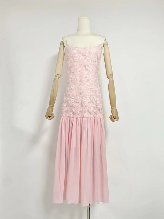 Robe de soirée Socialite, jupe plissée florale brodée à bretelles, couleur unie, été