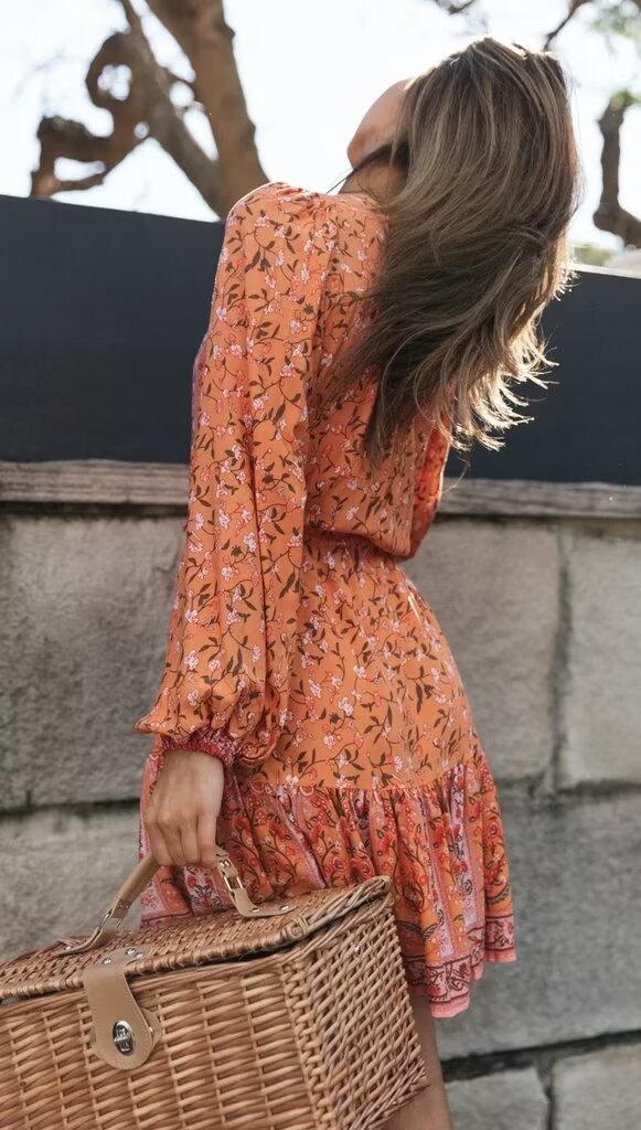 Ropa de mujer Vestido estampado de posicionamiento con cuello en V elegante y ligeramente maduro de verano