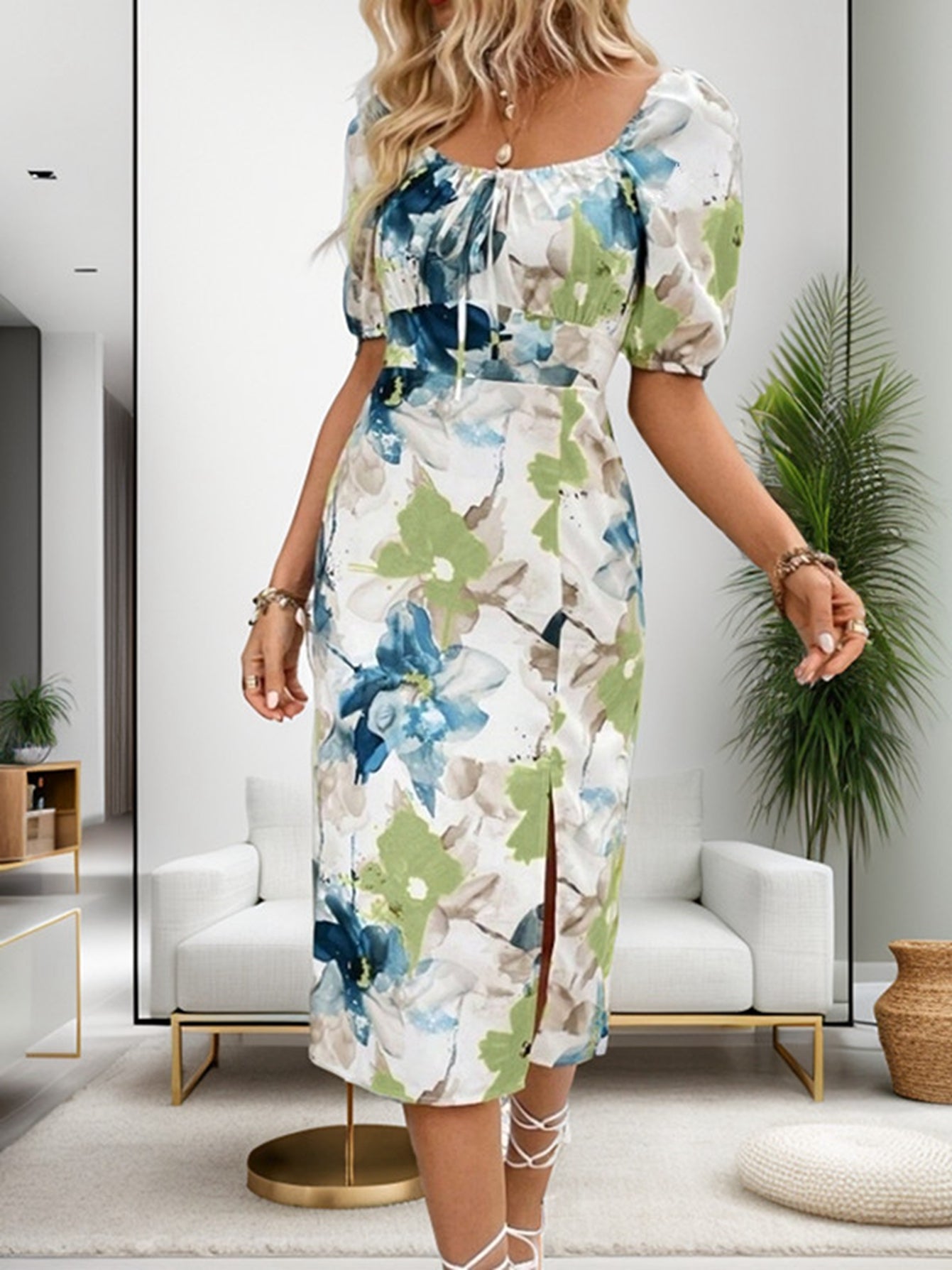 Women Summer Printed Short Sleeve A Line Dress