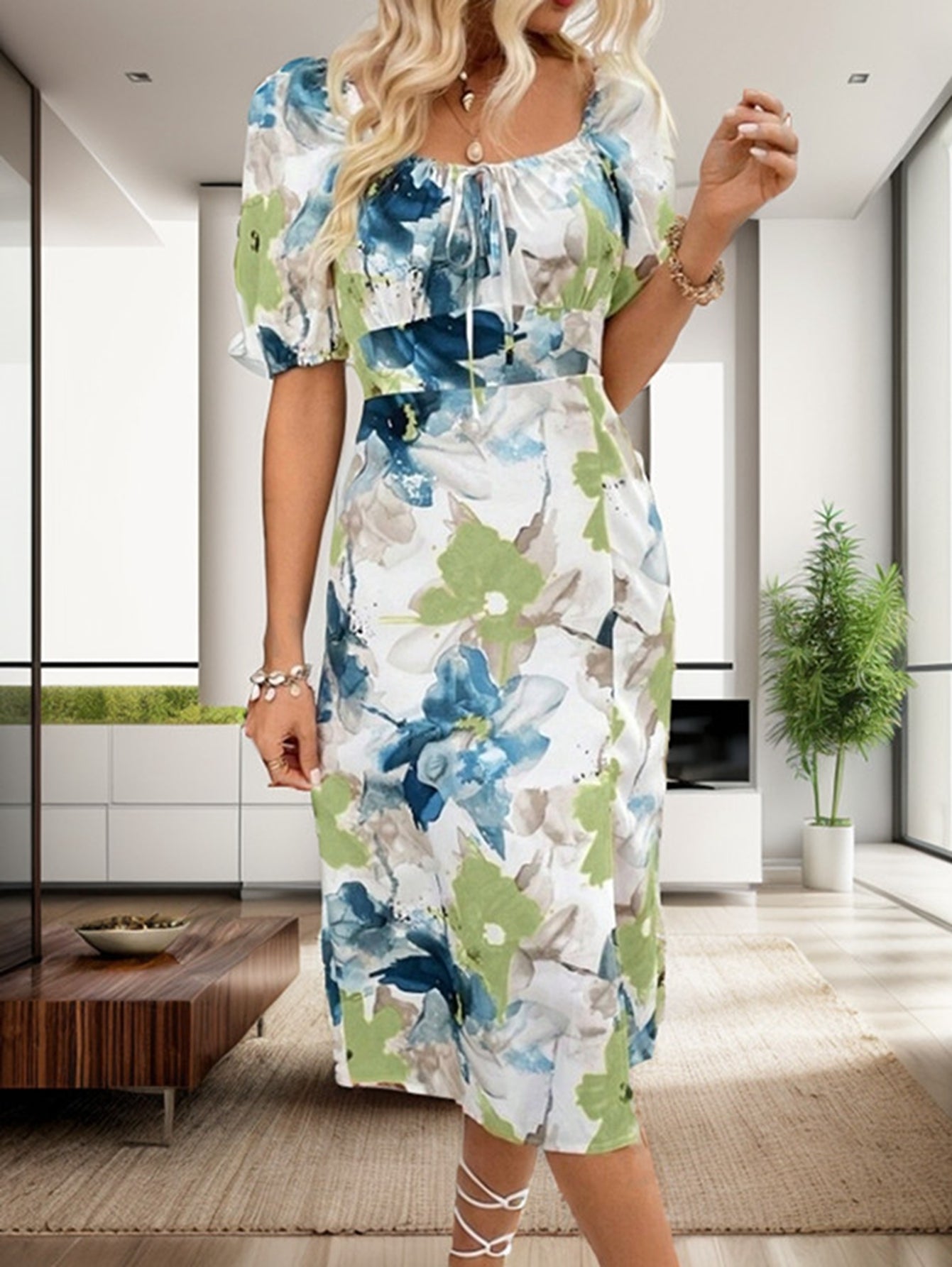 Women Summer Printed Short Sleeve A Line Dress