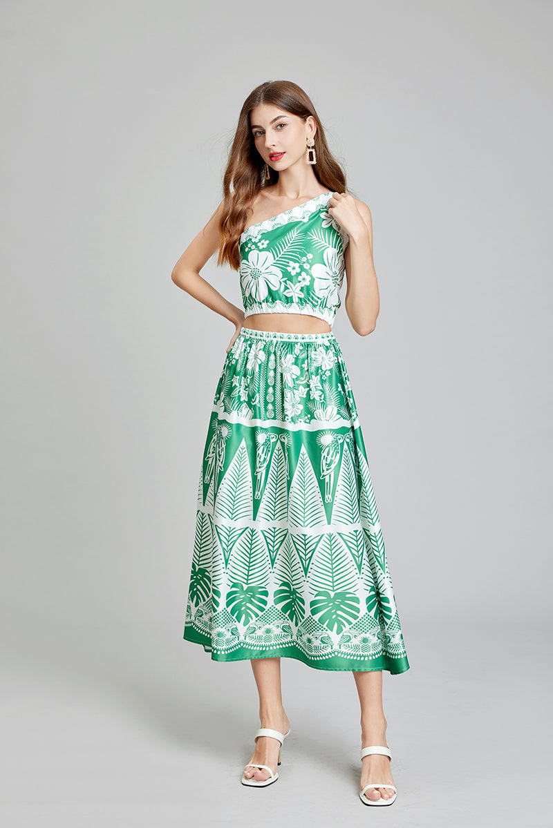 Women Summer Sleeveless Daily Elegant Asymmetric Skirt Sets