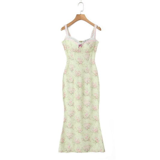 Summer Women Clothing Pastoral Floral Fishtail Sling Dress