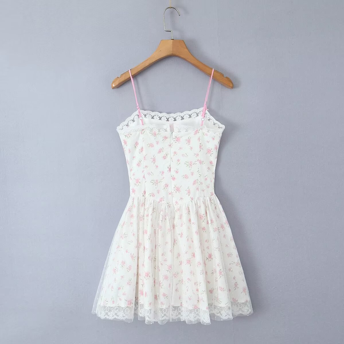 Vestido sin tirantes con estampado de lazo de malla fresco y dulce de verano