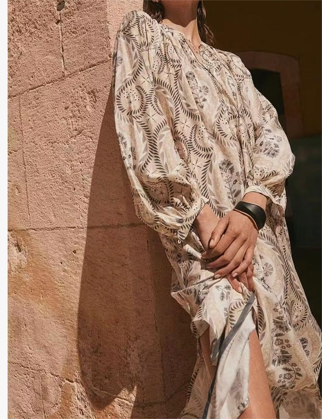 Vestido largo de verano con estampado floral de rayón para mujer