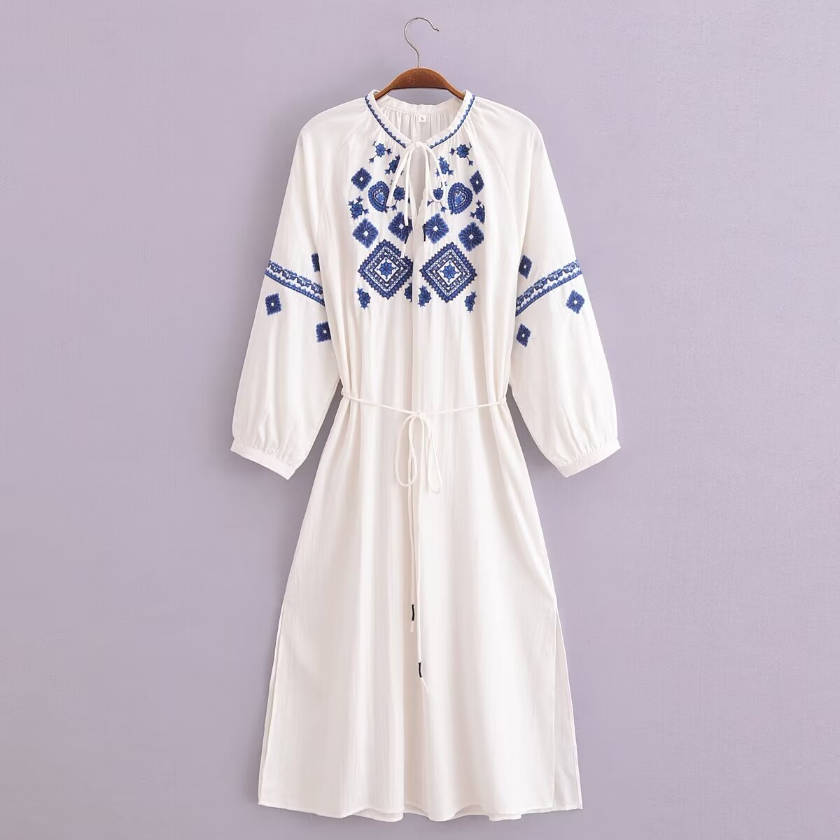 Women Summer Cotton Linen Tassel Embroidery Loose Dress