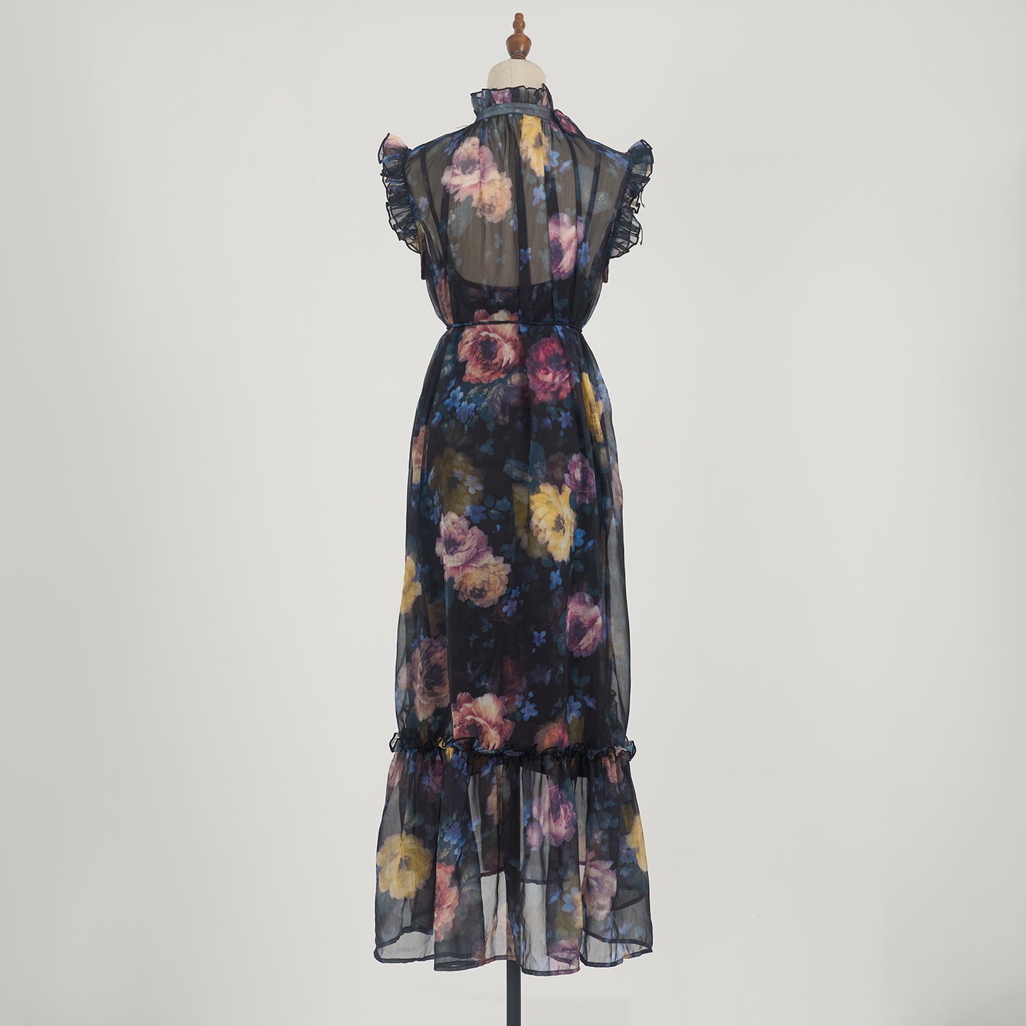 Robe deux pièces brodée de fleurs noires, fleur tridimensionnelle, bord d'oreille, écharpe pour femmes