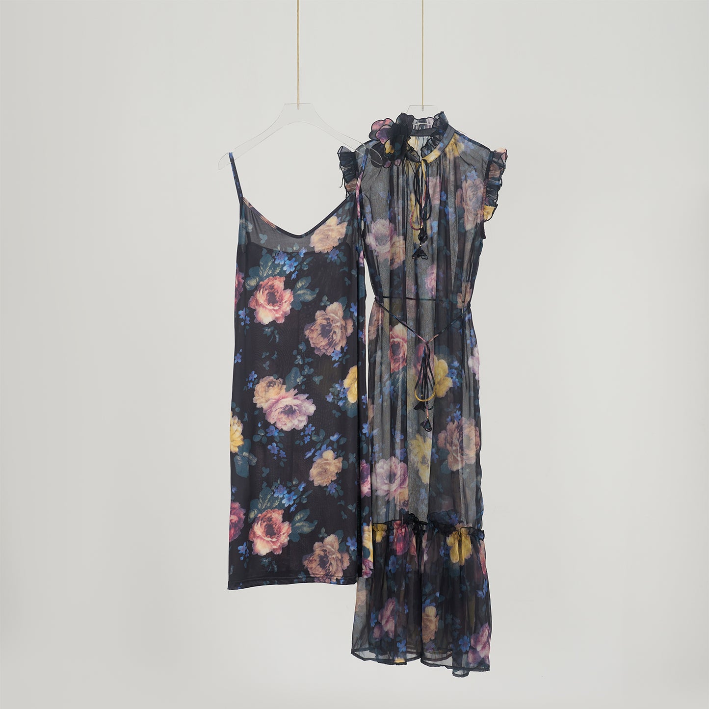 Robe deux pièces brodée de fleurs noires, fleur tridimensionnelle, bord d'oreille, écharpe pour femmes