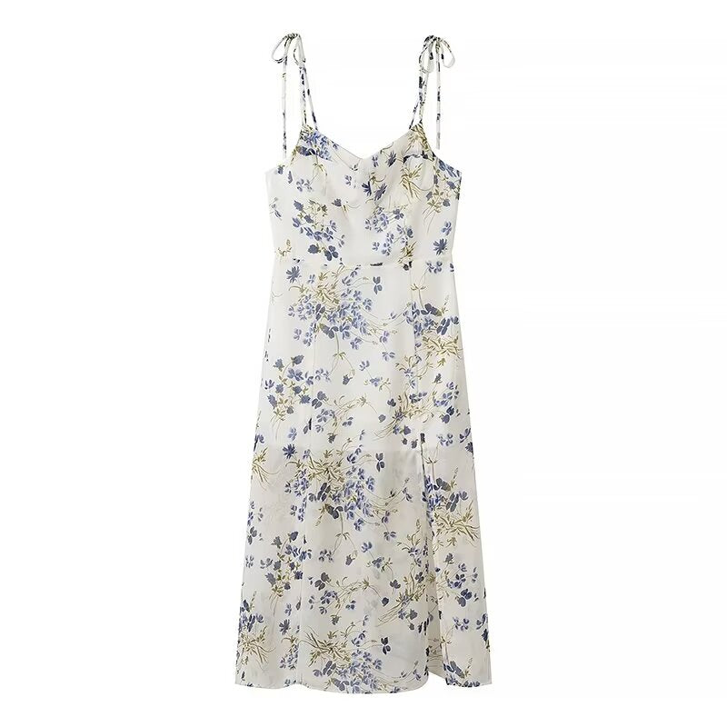 Ropa de mujer Vestido floral de cintura alta retro elegante de verano