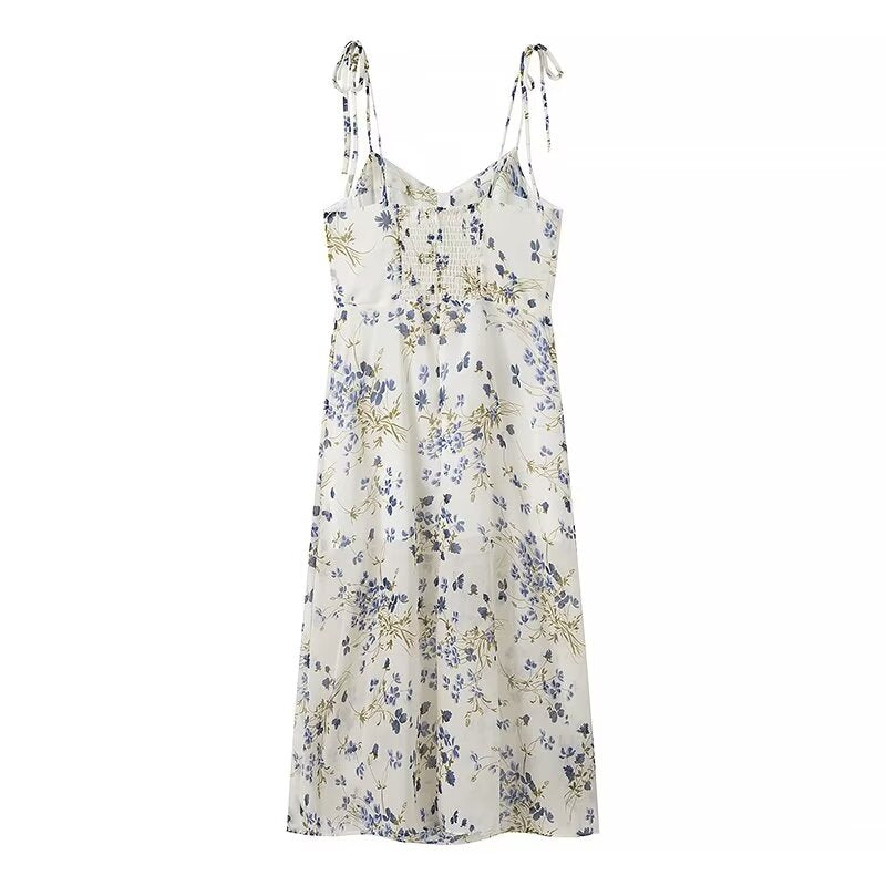 Ropa de mujer Vestido floral de cintura alta retro elegante de verano