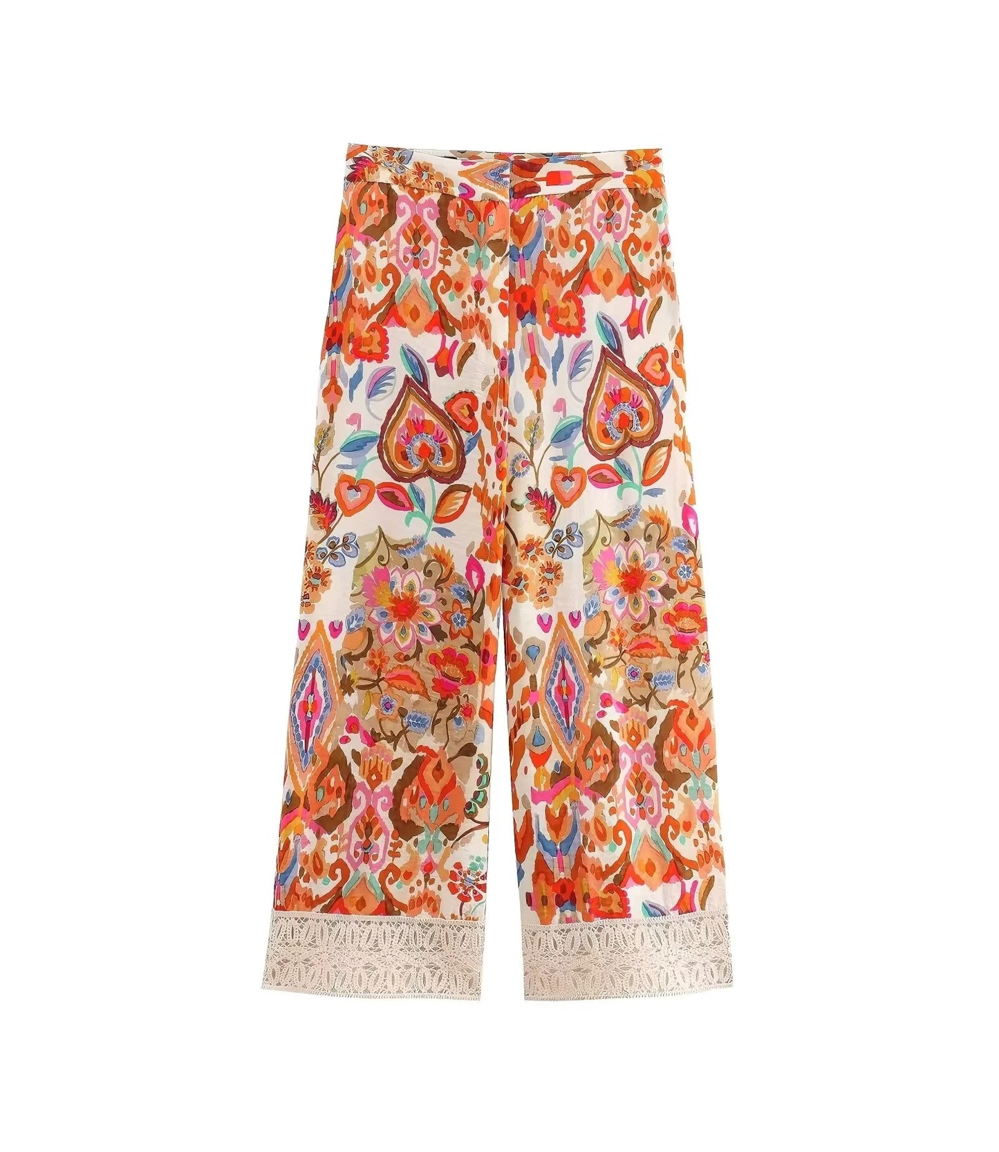 Pantalon imprimé à bordure florale d'été (Sku supérieur : F00266345)