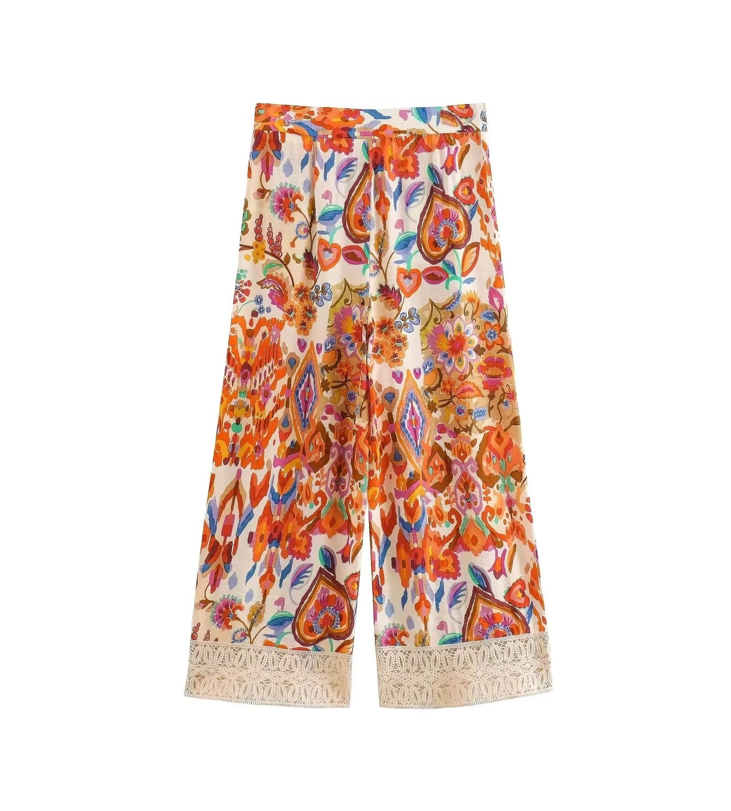 Pantalon imprimé à bordure florale d'été (Sku supérieur : F00266345)