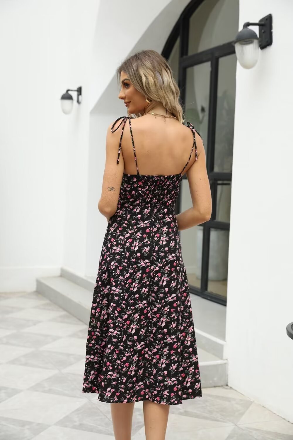 Robe d'été décontractée à bretelles florales pour femmes, vêtements taille haute