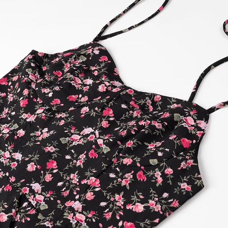 Robe d'été décontractée à bretelles florales pour femmes, vêtements taille haute