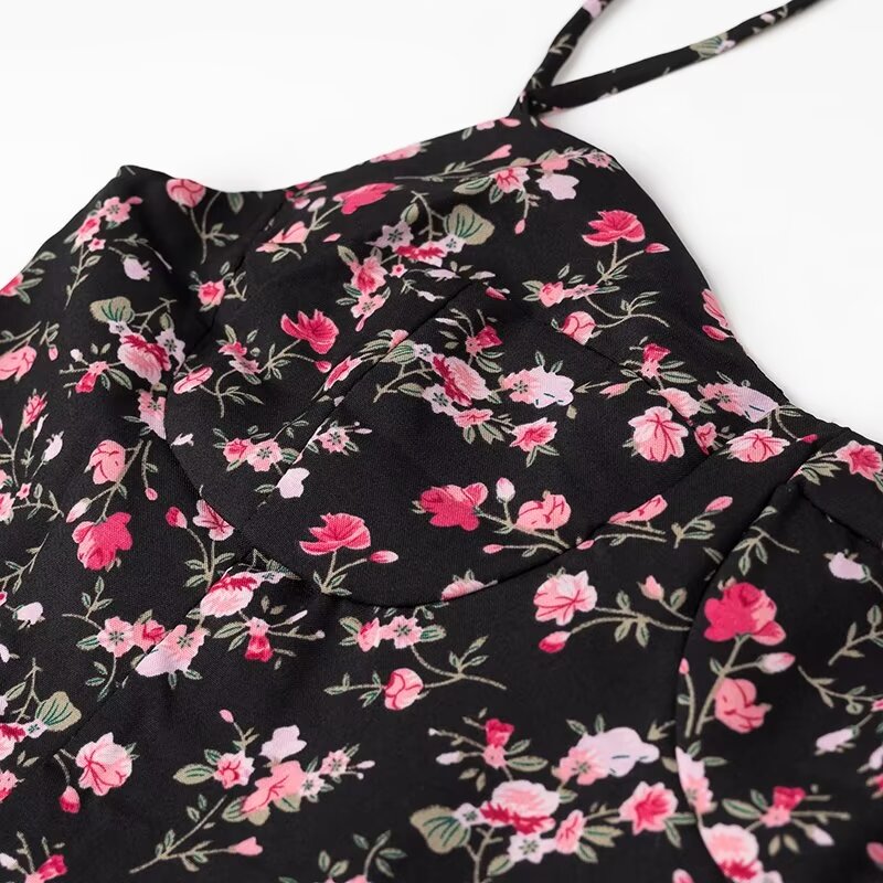 Robe d'été décontractée à bretelles florales pour femmes, vêtements taille haute