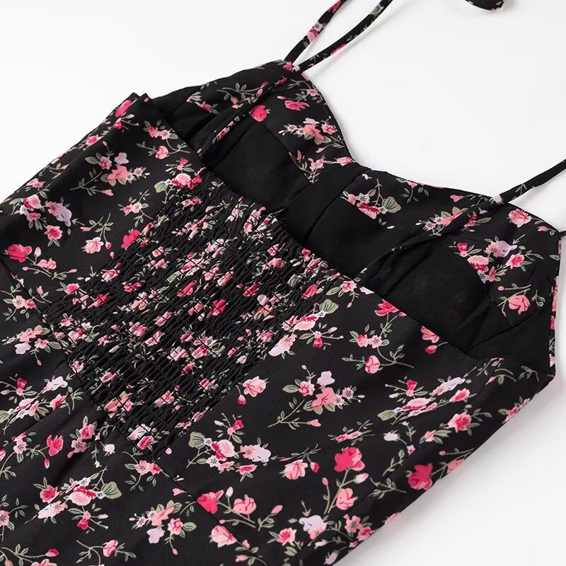 Robe d'été décontractée à bretelles florales pour femmes, vêtements taille haute