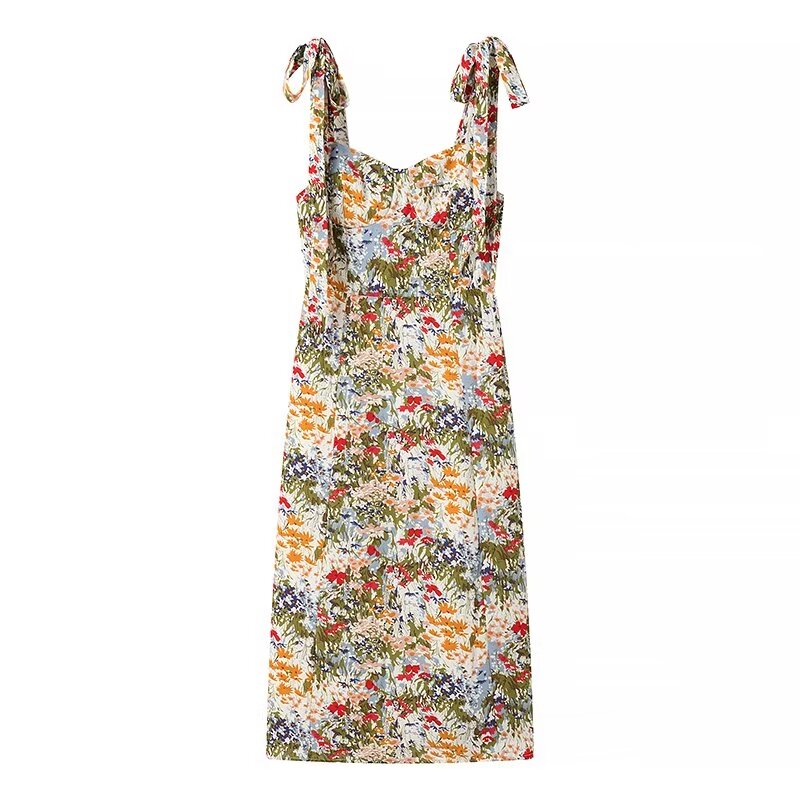 Vestido lencero con estampado de pintura al óleo para mujer, vestido dulce con diseño de cordones