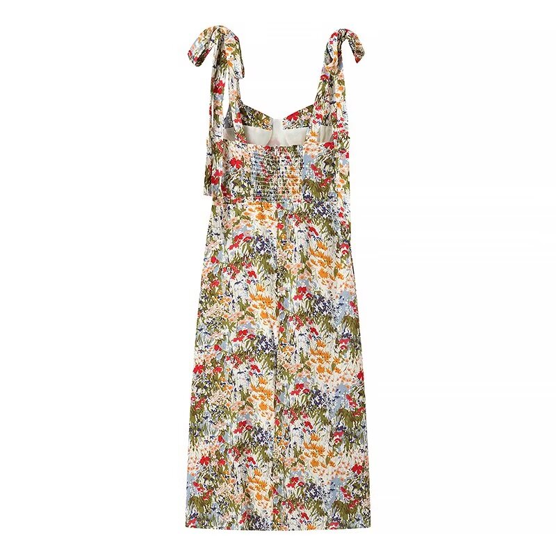 Vestido lencero con estampado de pintura al óleo para mujer, vestido dulce con diseño de cordones