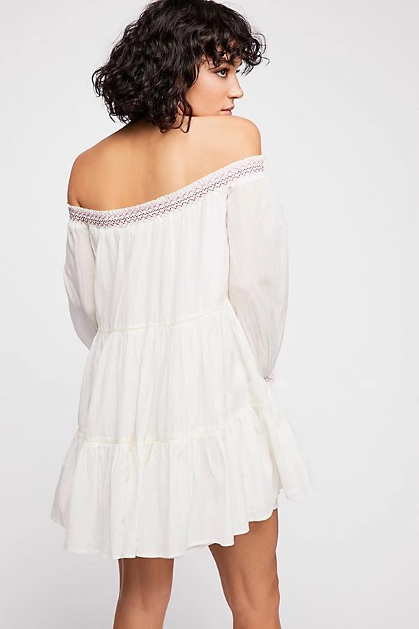 Bohemian Flower Embroidered Off Shoulder Dress