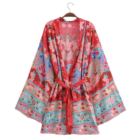 Summer Rayon Belt Short Kimono Cardigan