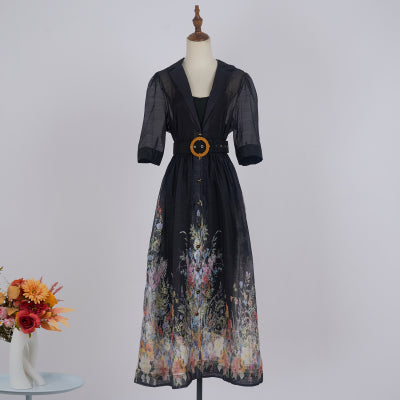 Robe d'été deux pièces à manches courtes et ceinture florale pour femmes