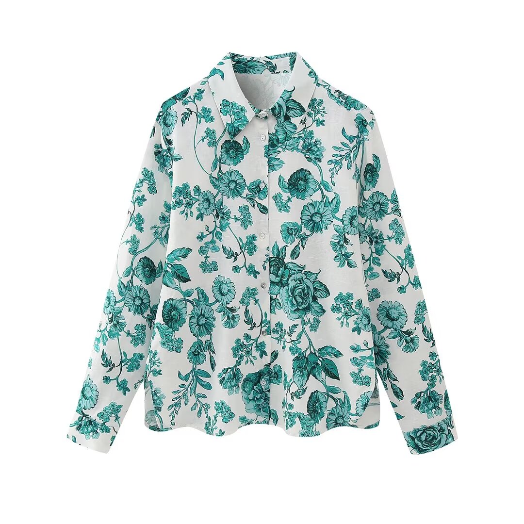 Chemise d'été décontractée à manches longues et imprimé floral