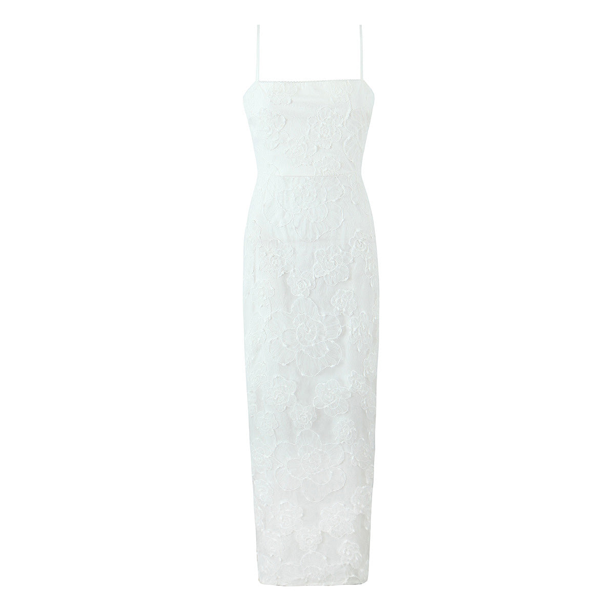 Waist Controlled Slimming Ivory White Embroidery Floral Sling Dress Women High Waist Slit Sheath Dress