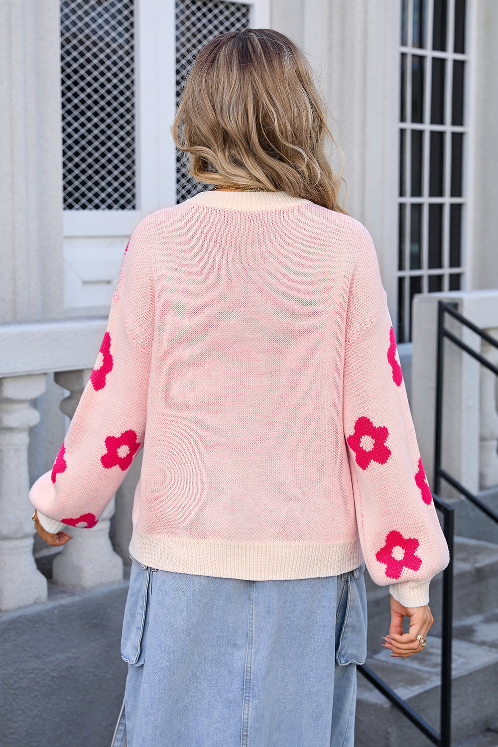 Pull imprimé Floral à manches longues et col rond pour femme, début d'automne