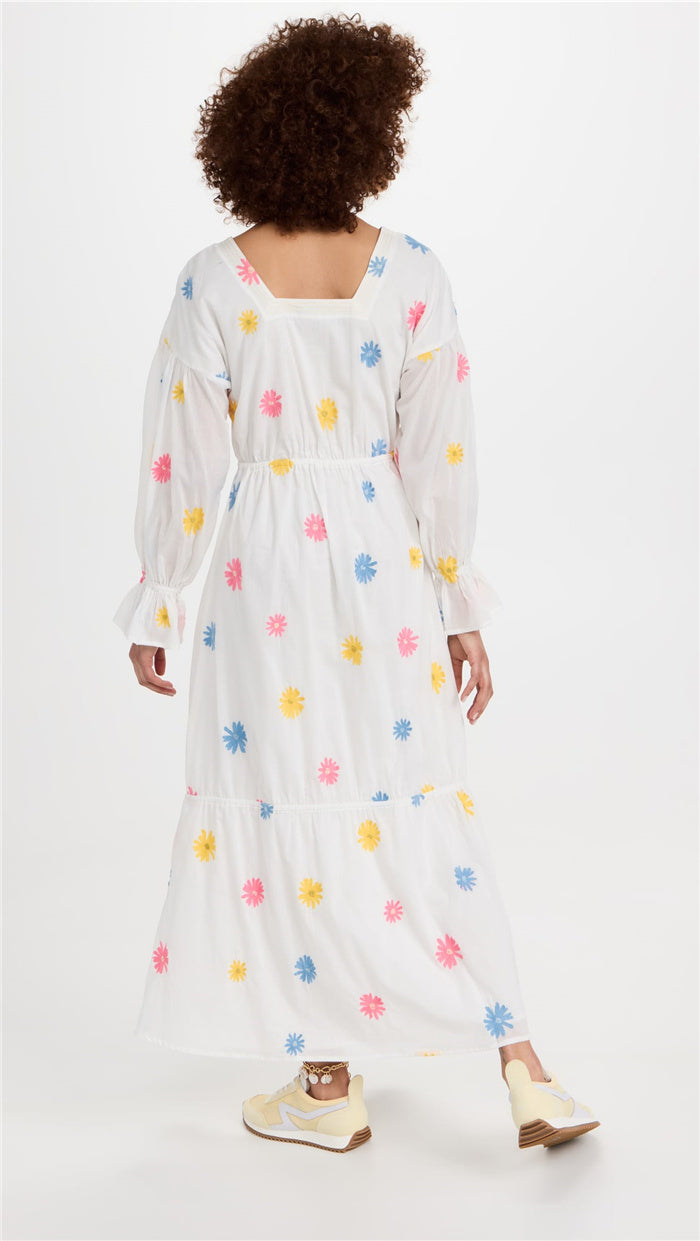 Women Spring Embroidered Long Sleeve Floral A Line Maxi Dress