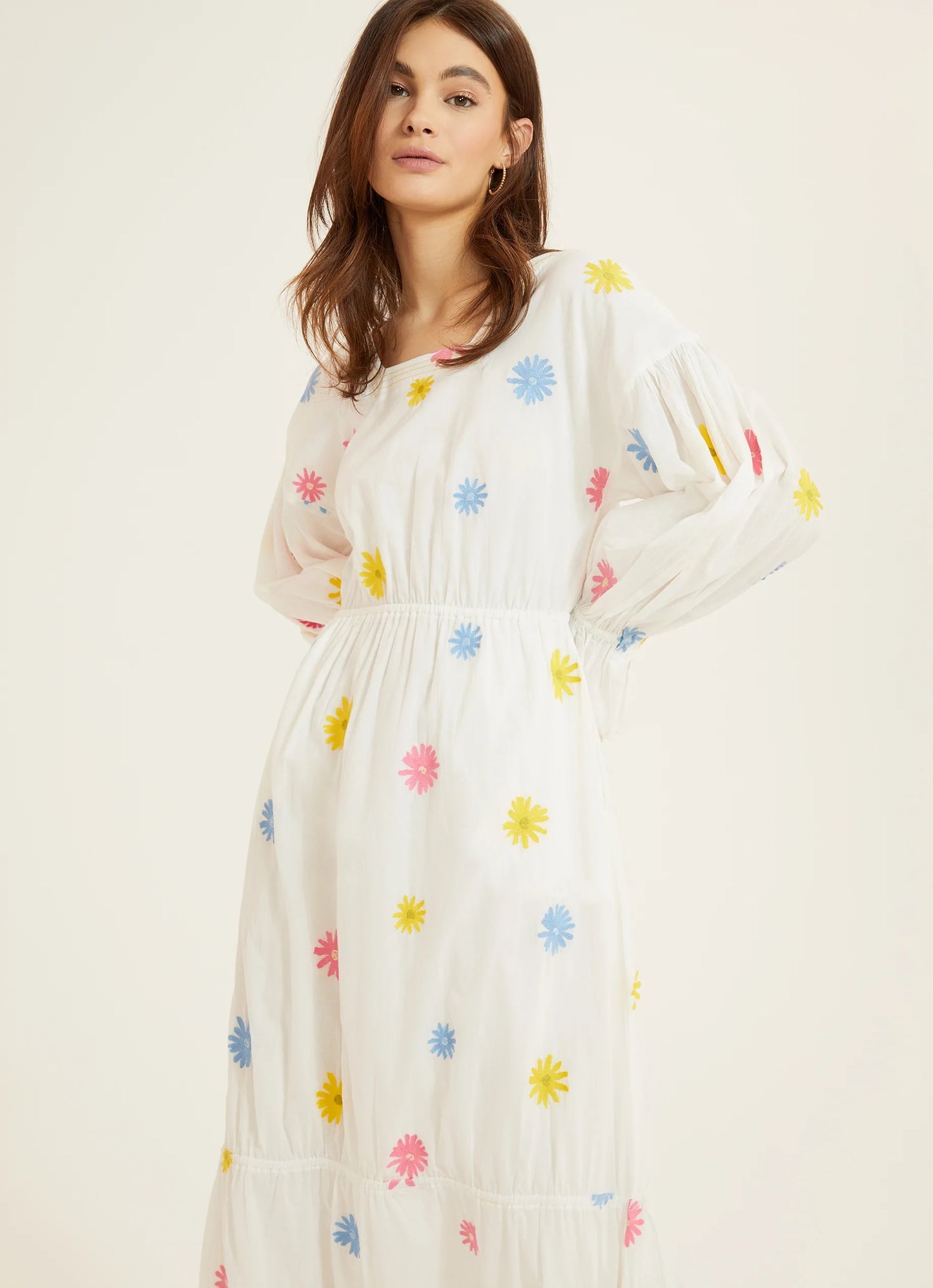 Women Spring Embroidered Long Sleeve Floral A Line Maxi Dress