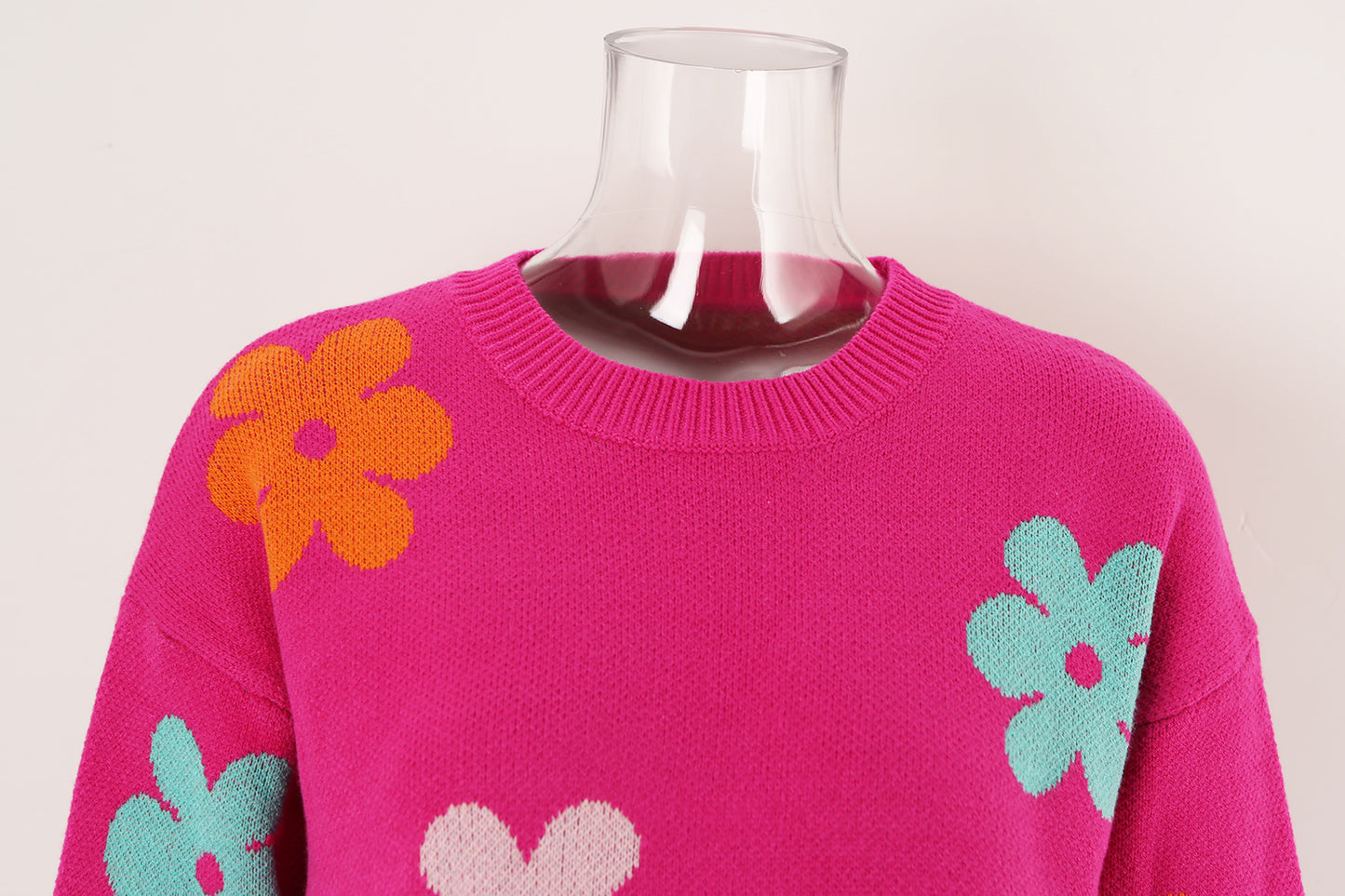 Automne Hiver Pull Floral Color Block Ras Du Cou Tous Les Pulls Assortis