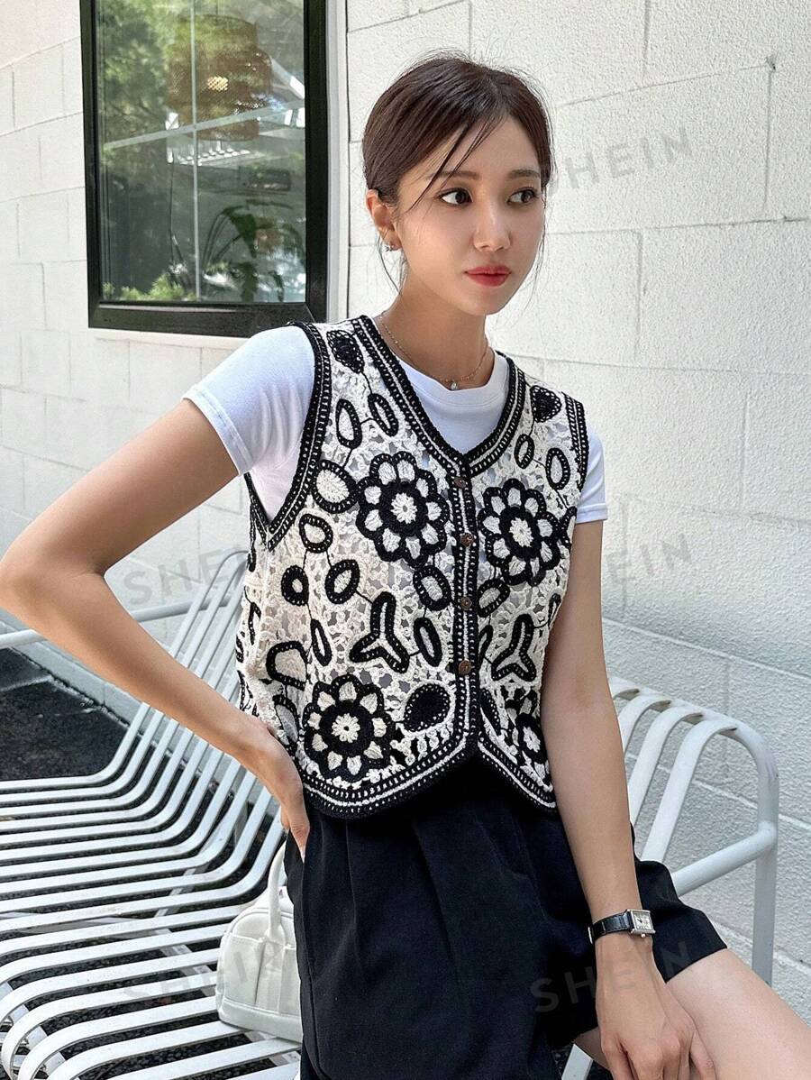 Women Summer Elegant Button Embroidery Vest