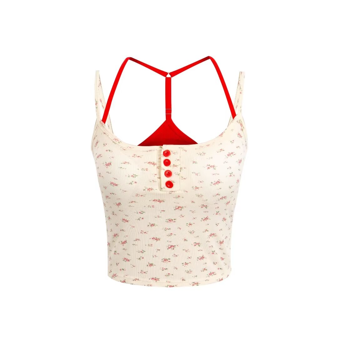 Camisola ajustada dulce y picante, ropa de abrigo Floral para niña dulce, chaleco interior corto, parte de atrás bonita