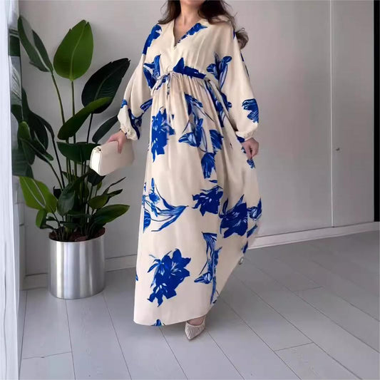 Robe longue française élégante à imprimé floral, printemps