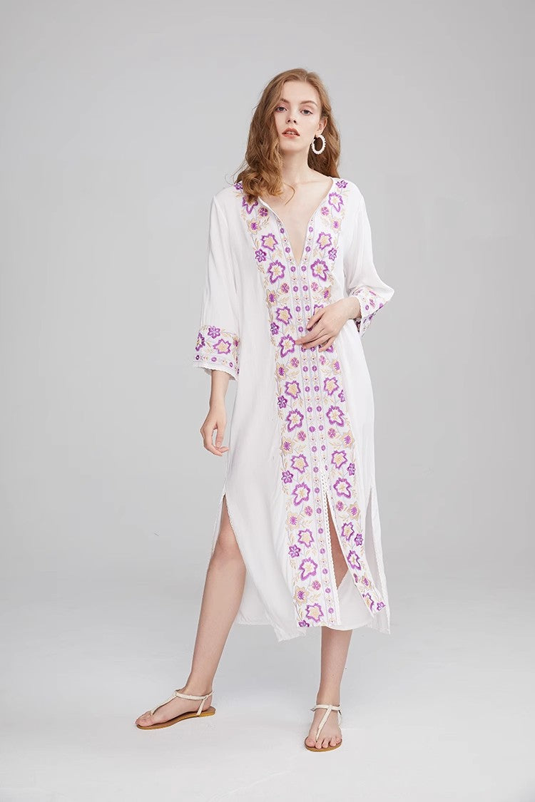 Vestido bordado bohemio para mujer