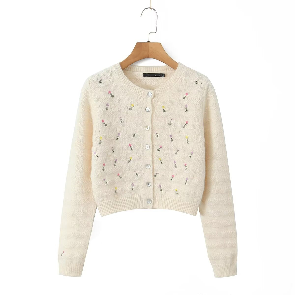 Doux élégant Rose broderie doux pulls Cardigan manteau femmes haut court