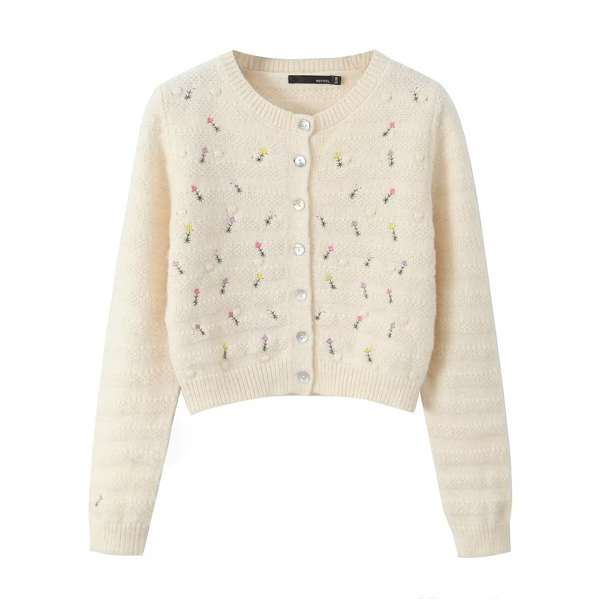 Doux élégant Rose broderie doux pulls Cardigan manteau femmes haut court