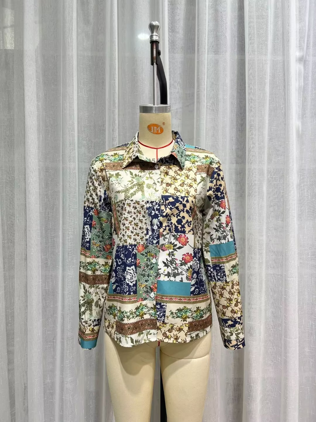 Chemise texturée imprimée patchwork de rue automne hiver