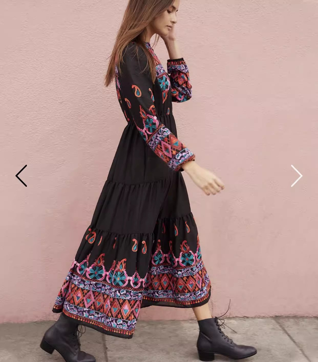 Vestido de mujer de talle alto con bordado floral Vestido acampanado